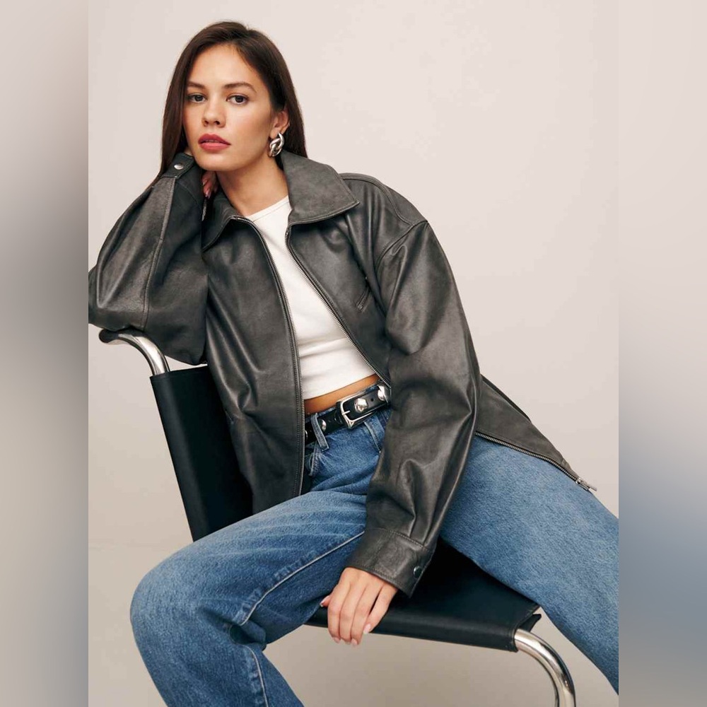Reformation Veda Marco Leather Oversized Bomber